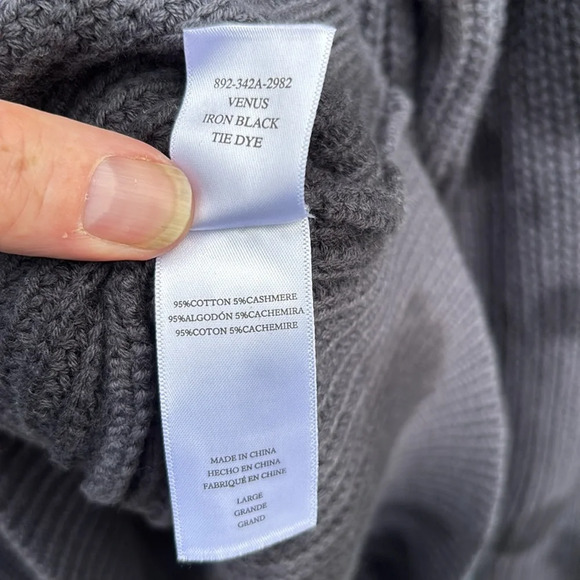 NWT Rails Venus Iron Black Tie Dye Cotton Cashmere Sweater L Pullover Ribbed - Picture 5 of 6